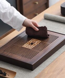 Khay trà tre để ấm chén màu gỗ bền đẹp dạng hộp 40x28cm chứa nước bên trong