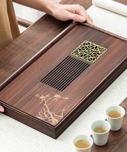 Khay trà tre để ấm chén dạng hộp chứa nước bên trong 40x21cm bền đẹp