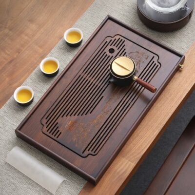 khay trà tre đựng ấm chén dạng hộp đẹp 48x28cm họa tiết đẹp thiên lý giang sơn