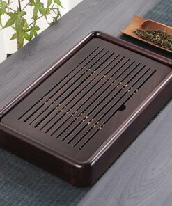 Khay trà gỗ gụ để ấm chén uống trà dạng hộp bền đẹp 35x22cm chứa được nước bên trong
