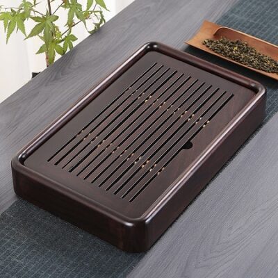 Khay trà gỗ gụ để ấm chén uống trà dạng hộp bền đẹp 35x22cm chứa được nước bên trong