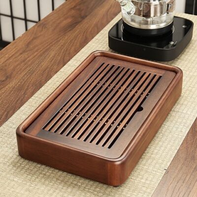 Khay trà gỗ óc chó đựng ấm chén trà cỡ nhỏ đối ẩm 26x19cm bền đẹp
