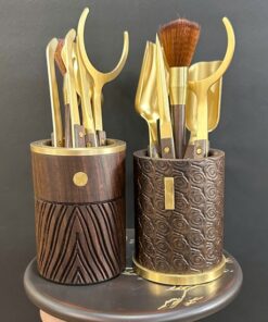 Dụng cụ pha trà gỗ gụ dáng tròn đẹp pha trà ngon KH06