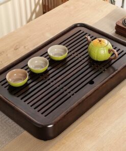 khay trà gỗ gụ dạng hộp bo góc bày ấm chén cao cấp 47x26cm KTG04