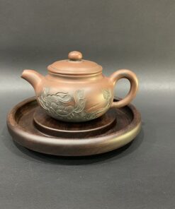 Đế ấm trà bằng gỗ gụ tráng tròn trơn thủ công đẹp 15.5x2.7cm DC21