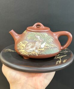 ấm tử sa Thạch Biều hình thỏ mão trong bộ 12 con giáp nguyên khoáng đất cũ ATS166