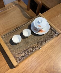 Khay trà gỗ nguyên khối cánh gà bày ấm chén trà bền đẹp cỡ nhỏ xinh 38x22cm.
