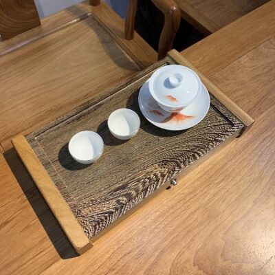 Khay trà gỗ nguyên khối cánh gà bày ấm chén trà bền đẹp cỡ nhỏ xinh 38x22cm.