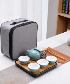 bộ ấm trà du lịch đẹp gốm men ngọc cao cấp kèm khay và túi đựng AT29