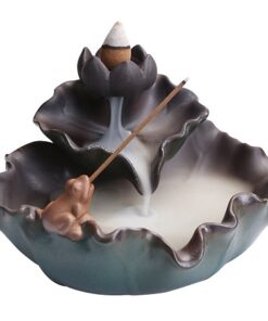 tượng xông trầm dạng thác khói dùng với trầm nụ và nhang không tăm dáng lá sen đẹp