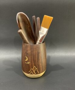 bộ dụng cụ pha trà gỗ gụ cao cấp thủ công đẹp có cả chổi quét khay trà và dao