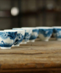 bộ chén cảnh đức vẽ tay hoa sen 6 cái dáng cao đẹp 60ml lưu hương trà tốt.