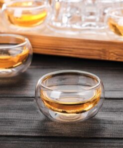 Chén trà thủy tin chịu nhiệt cao cấp dạng 2 lòng chống nóng bền đẹp CTT01 30ml