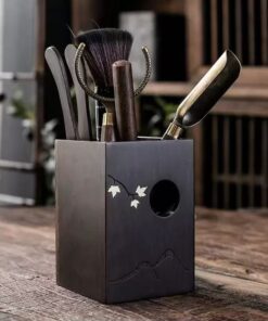Dụng cụ pha trà gỗ gụ dáng vuông hình lá phong đẹp KH15