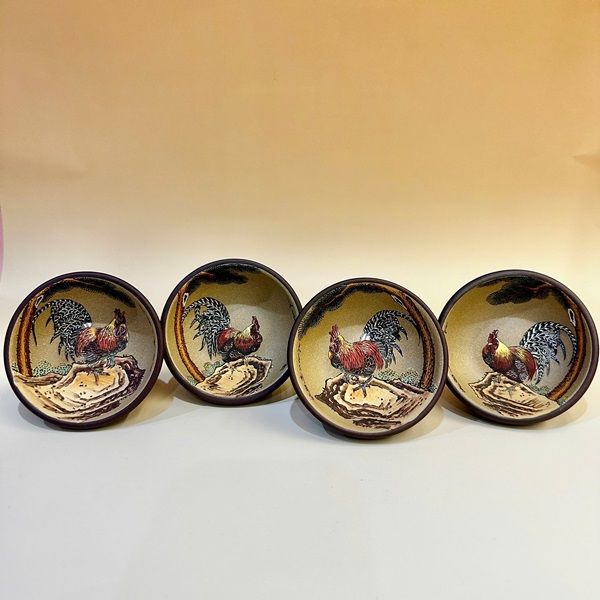 Chén tử sa cao cấp họa gà đất cũ đế tào thanh ly chủ đẹp 100ml CTS17