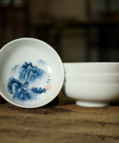 chén trà gốm sứ cảnh đức trấn họa "ngư tiều canh đọc" trong lòng chén đẹp CS04 35ml.