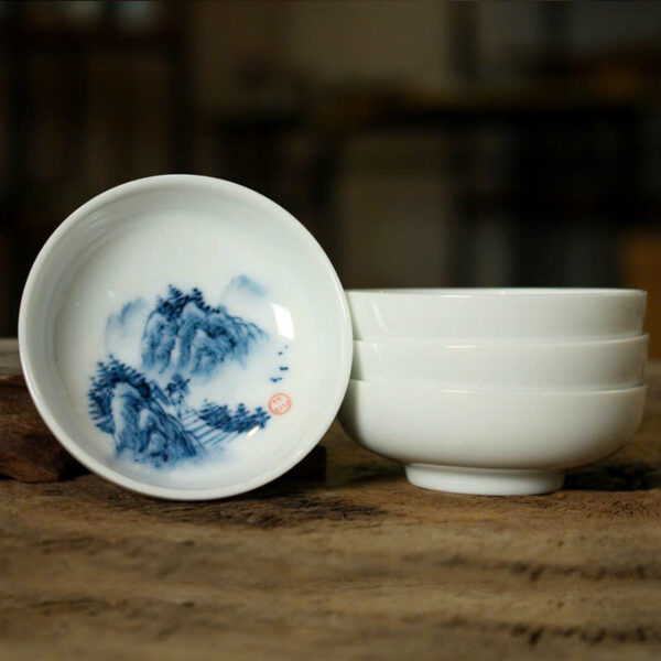 chén trà gốm sứ cảnh đức trấn họa "ngư tiều canh đọc" trong lòng chén đẹp CS04 35ml.