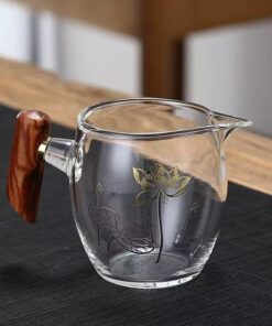 Chén tống thủy tinh làm chuyên trà quai gỗ  300ml CT05