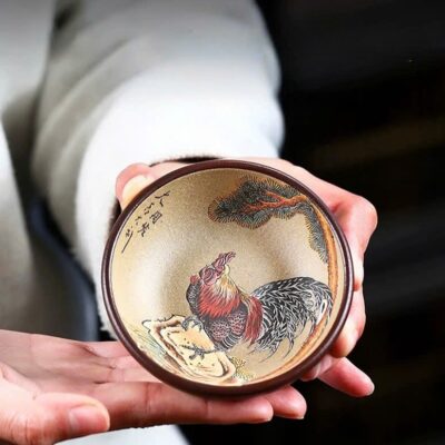 Chén tử sa  họa gà cao cấp đất cũ đế tào thanh làm ly chủ 100ml .