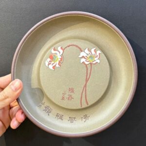 Đế ấm trà tử sa đất cũ nguyên khoáng thủ công hình hoa sen đẹp DC90