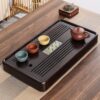 Khay trà gỗ gụ dạng hộp đựng ấm chén trà cao cấp 47x26cm bền đẹp.
