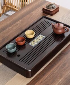 Khay trà gỗ gụ dạng hộp đựng ấm chén trà cao cấp 47x26cm bền đẹp.