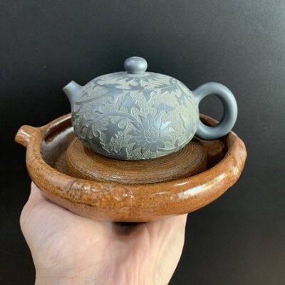 đế ấm trà tử sa hoả biến làm thuyền dưỡng ấm có vòi đổ nước 16x4cm