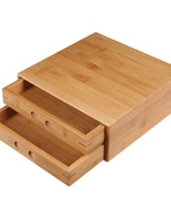 hộp đựng trà phổ nhĩ bằng tre dáng ngăn kéo vuông 2 tầng vát góc bền đẹp HPN03