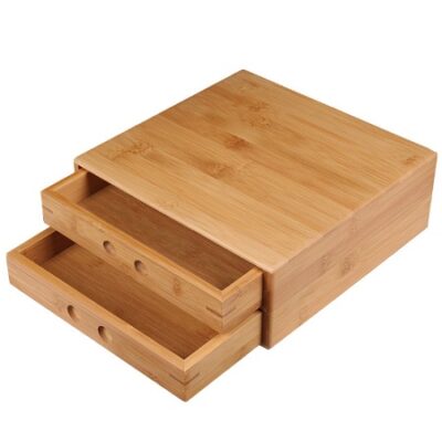 hộp đựng trà phổ nhĩ bằng tre dáng ngăn kéo vuông 2 tầng vát góc bền đẹp HPN03