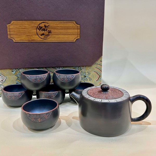 Bộ ấm chén đẹp tử sa nê hưng họa tiết trống đồng pha trà ngon AT22 - Ảnh 2