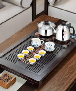 bàn trà điện pha trà gỗ gụ tự động hút nước 76x43cm.