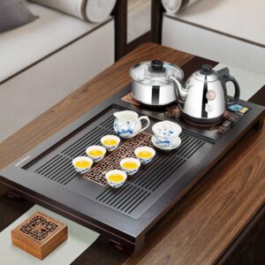 bàn trà điện pha trà gỗ gụ tự động hút nước 76x43cm.