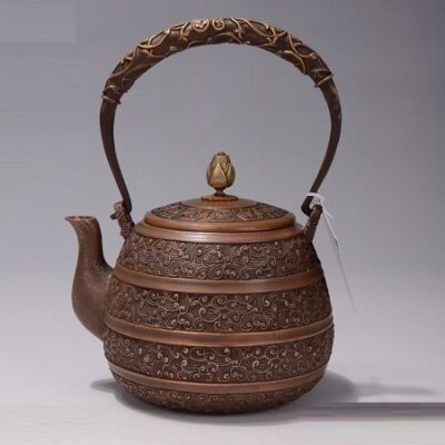 ấm tetsubin bằng đồng đỏ đun nước pha trà hoạ tiết phỏng cổ dung tích 1,2 lít