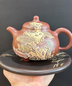 ấm tử sa đất cũ nguyên khoáng họa quần ngư đồ thủ công 300ml ATS123.