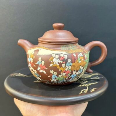 ấm tử sa phan hồ đất cũ nghi hưng họa bách nhi đồ đẹp 250ml ATS120
