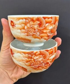 chén sứ phấn thái cảnh đức phàn hồng thái vẽ tay rồng làm ly trà chủ đẹp 120ml CS76