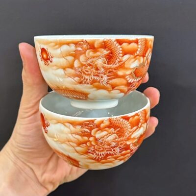 chén sứ phấn thái cảnh đức phàn hồng thái vẽ tay rồng làm ly trà chủ đẹp 120ml CS76
