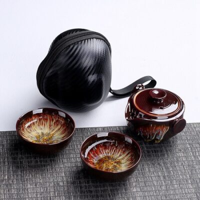 bộ ấm chén du lịch thiên mục mang đi công tác nhỏ gọn bền đẹp 1 ấm 2 chén.