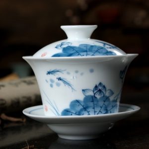Tiềm trà sứ cảnh đức hoa sen vẽ tay loại ấm không quai có nắp đậy 150ml pha trà độc ẩm tiện lợi