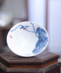 chén trà sứ cảnh đức vẽ tay họa sen thủ công dáng nón đẹp 70ml CS15.