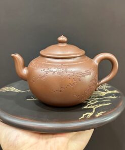 ấm tử sa thang bà nguyên khoáng đất cũ màu gan gà đẹp 220ml thủ công khắc hoa