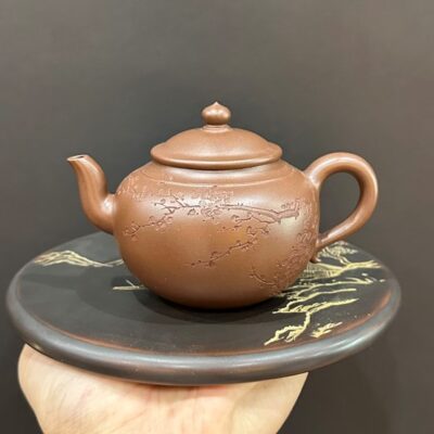 ấm tử sa thang bà nguyên khoáng đất cũ màu gan gà đẹp 220ml thủ công khắc hoa