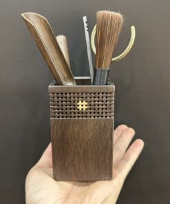 bộ dụng cụ pha trà gỗ gụ dáng vuông thủ công bền đẹp pha trà đạo việt nam