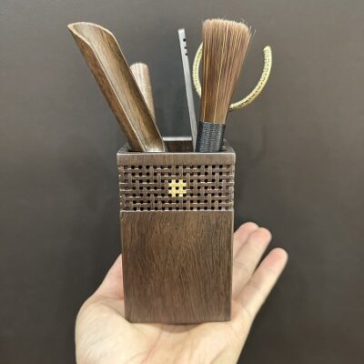 bộ dụng cụ pha trà gỗ gụ dáng vuông thủ công bền đẹp pha trà đạo việt nam