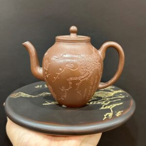 ấm trà tử sa nghi hưng dáng cung đăng khắc hoa thủ công 220ml pha trà đối ẩm.