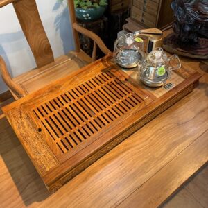 bàn pha trà điện đa năng bằng gỗ hương chạm khắc hỏa kỳ lân bền đẹp kj523.