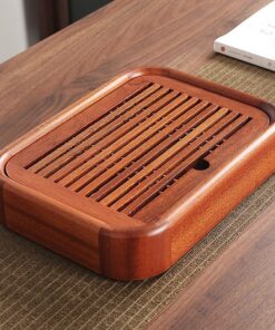 khay trà bằng gỗ hương đựng ấm chén trà đẹp dạng hộp cỡ nhỏ 1 ấm 3 chén 27x20cm.