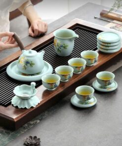 bộ tách trà đẹp gốm sứ giang tây cao cấp họa tiết hoa mẫu đơn kèm đế lót ly ấm.