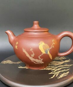 ấm trà tử sa nghi hưng dáng ấm quần ẩm thủ công đắp nổi chim đẹp 330ml.