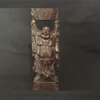 tượng phật di lặc bằng gỗ gió bầu dáng bê vàng bán thủ công đẹp cao 22cm